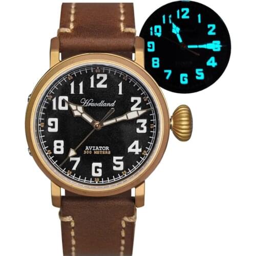 Cronos Hruodland Mens Bronze Pilot Watch BGW-9 Blue Luminous Sapphire 300M Water Resistance ST2130 Automatic Movement Watches