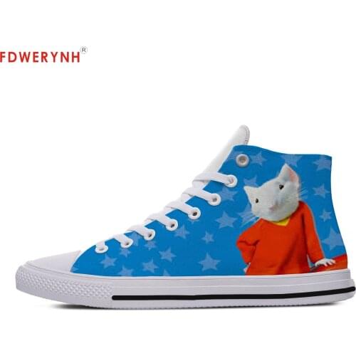 Mens Casual Shoes Stuart Little Custom Images Or Logo Men High Top Canvas Shoes Lace-up Fashion Flat Shoes