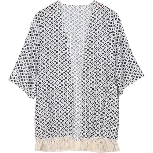 2018 New Women Blouse Geometry Printed Summer Chiffon Coat Geometric Grey Pretty Hot Sell