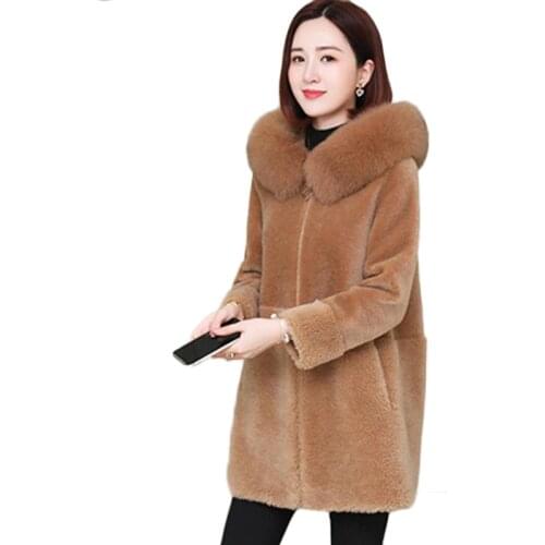 New Women Long Sherpa Shearling Coat Autumn Winter Thicken Warm Faux Fur Lamb Plush Jacket Womens Casual Hooded Parka Overcoat