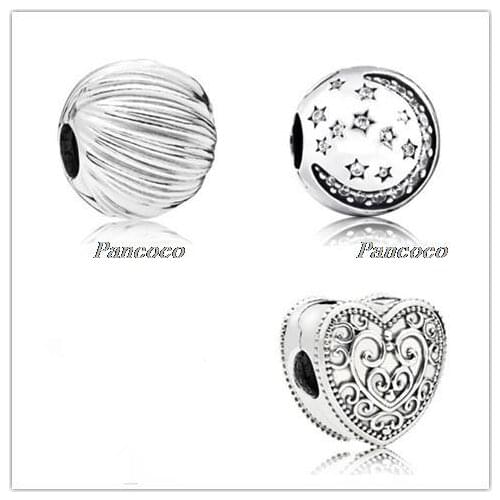 925 Sterling Silver Charm Heraldic Lace Enchanted Heart Clip Lock Stopper Beads Fit Pandora Bracelet & Necklace Diy Jewelry