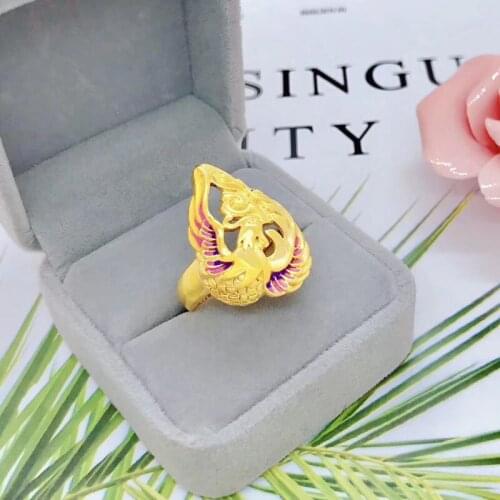 OMHXFC Wholesale YM149 European Fashion Fine Woman Girl Party Birthday Wedding Gift Phoenix 24KT Gold Necklace+Ring Jewelry Set