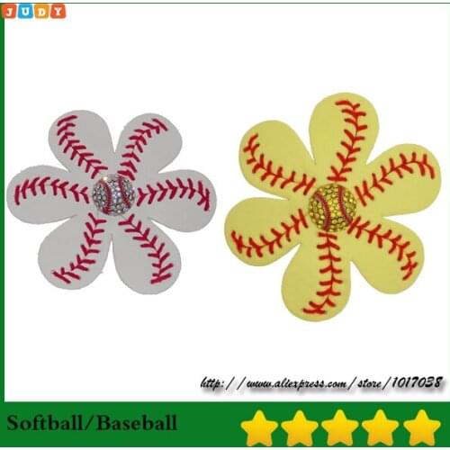 Authentic Large & Medium Softball Bow made with a Real Softballs sports Rhinestone flowers hair bow