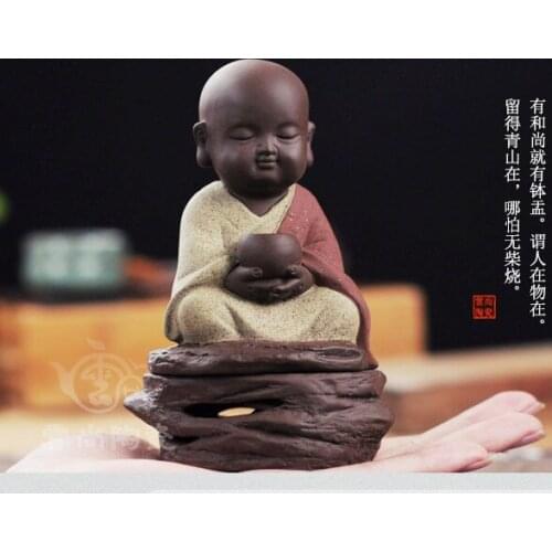 Original # TOP collectors edition ceramic ART -Zen Buddha Little Monk incense color pottery ART + free box santal incense