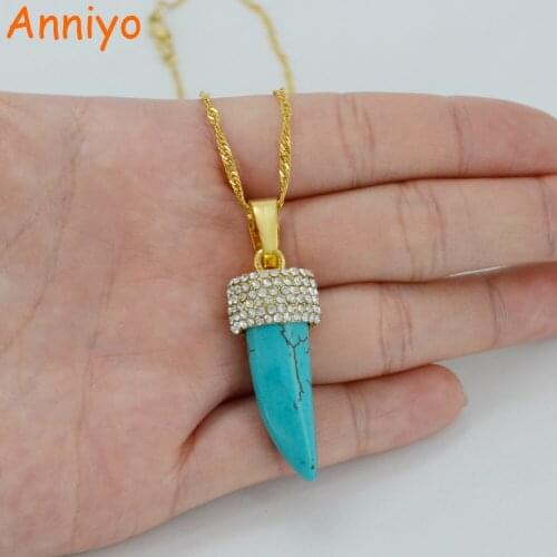 Anniyo Stone Necklace for Women Gold Color Pendant With Rhinestone Africa/Arab Ethiopian Jewelry #033006