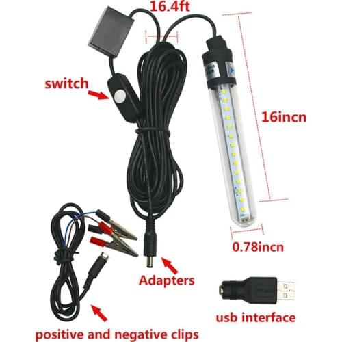 Submersible night fishing light, 5V-12V 6.5W Green underwater fishing light IP68 boats waterproof underwater fish finder attracts light 5M Cable lamp for ice fishing