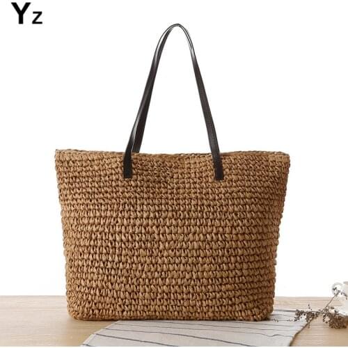 Aaby 2021 Hot Fashion Simple Beach Bags Women Straw Bag Vintage Knitted Big Tote Bags Shoulder Bags