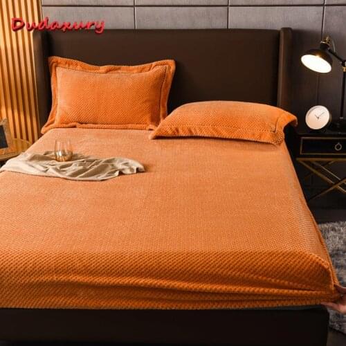 Thickened Beibei Velvet Fitted Sheet Solid Color Mattress Cover Washable and Breathable Bed Cover Queen 180x200 Dust Cover