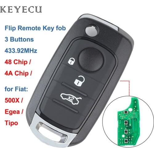 Keyecu Remote Car Key Fob 3 Buttons 433.92Mhz with Megamos AES ID48 / 4A Chip for Fiat 500X Egea Tipo 2016 2017 2018