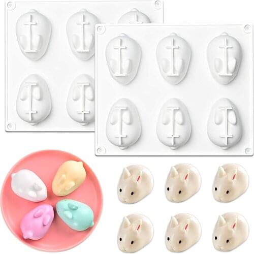 6-Cavity Silicone Cake Molds for Baking Dessert Mousse New Decorating Moulds 3D Small Bunny Rabbit Shape Chocolate Bakeware Tool