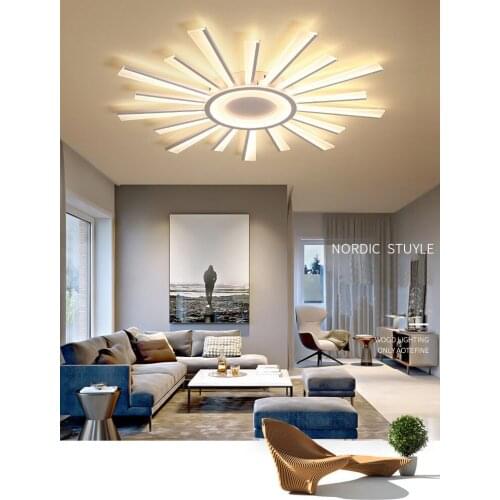 Modern LED Chandelier Lights for Living Room Bedroom Dining Kitchen White Acrylic Hanging Ceiling Lamp With Remote Control