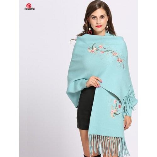 Rhinestone Embroidery Soft Cashmere Shawl Scarf Bat Sleeve Tassels Long Fashion Women Cape Cardigan Fall Winter New Double Wraps