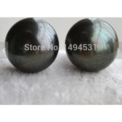 Wedding Pearl Jewelry , AAA Huge 12mm Black Genuine Freshwater Pearl Stud Earrings Bridesmaid Earring Sterling Silvers Jewelry