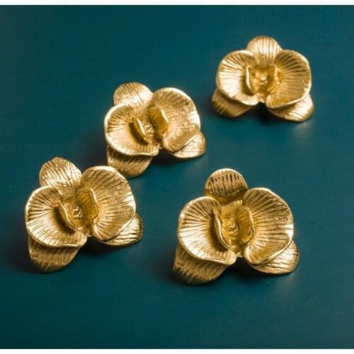 American style retro light luxury brass handle drawer cabinet cabinet door pure copper gold single hole flower handle