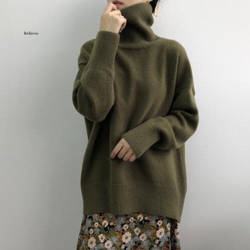 Sweater Women 2020 Autumn And Winter Turtleneck New Temperament Lazy Style Loose Thick Solid Color Warm Knitted Bottoming Shirt