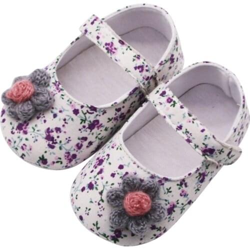 Baby Girls Flowers Printing Applique Prewalker Soft Sole Single Shoes Newborn Toddler Princess Dress Shoes No-Slip First Walkers