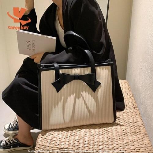 CAREY KAY Women Large-Capacity Office Lady Tote Bags Femme Luxury Fashion Bow Shoulder Bag Fairy Chic Panelled Pleated Handbags