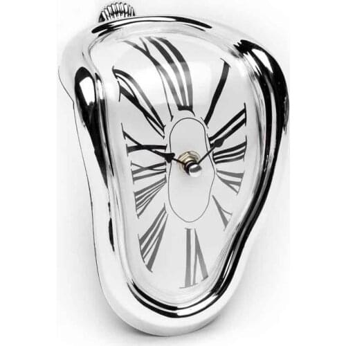 Funny Surrealism Art Gift Salvador Dali Time Warp Melting Clock Silver Time For The House Office Classroom Dorm Room Decoration