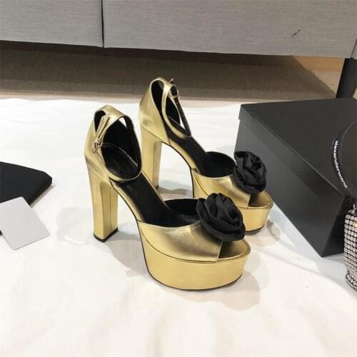 Platform Women Sandals Super High Heels Women Shoes Flower Zapatillas Mujer Party Buty Damskie Genuine Leather Chaussure Femme