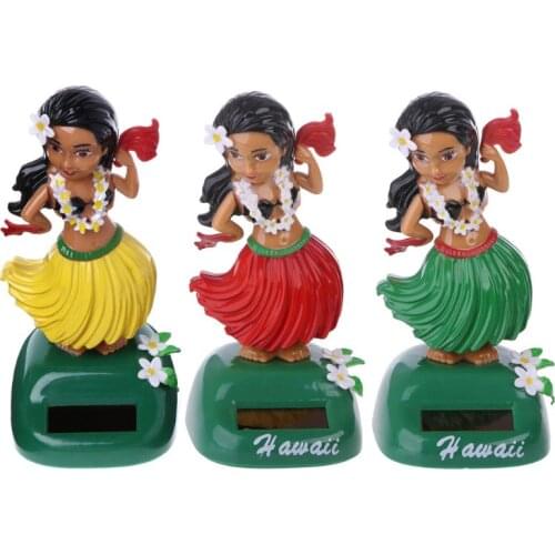 1PC Car Ornaments Hawaii Girl Hula Shaking Head Toy Solar Powered Auto Interior