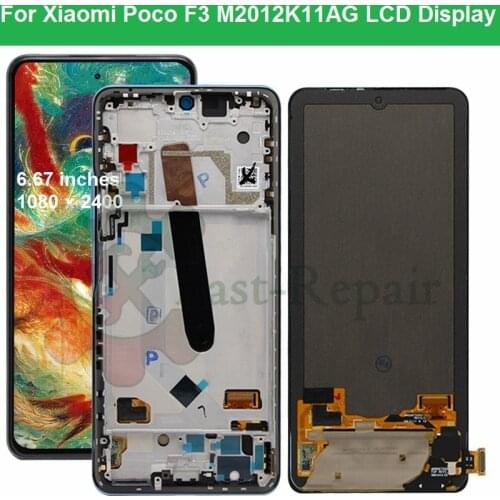 6.67 Super Amoled For Xiaomi Poco F3 M2012K11AG LCD Display Screen Frame+Touch Screen Panel Digitizer For Pocophone F3 Display