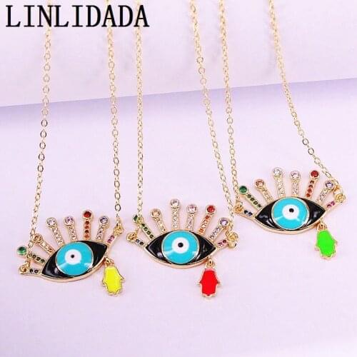 8Pcs Trendy Enamel Eyes Women Jewelry Rainbow Cubic Zirconia Charm Pendant Necklaces Eye Enamel Necklace For Women Girl