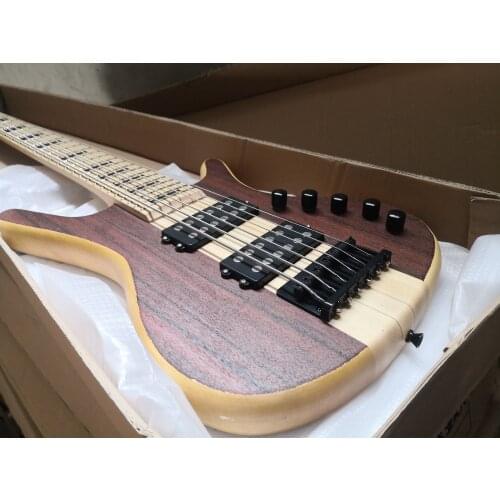 Free shipping custom 6 string guitar bass ,rosewood veneer,black buttons,neck through body,6 strings bass,active battery