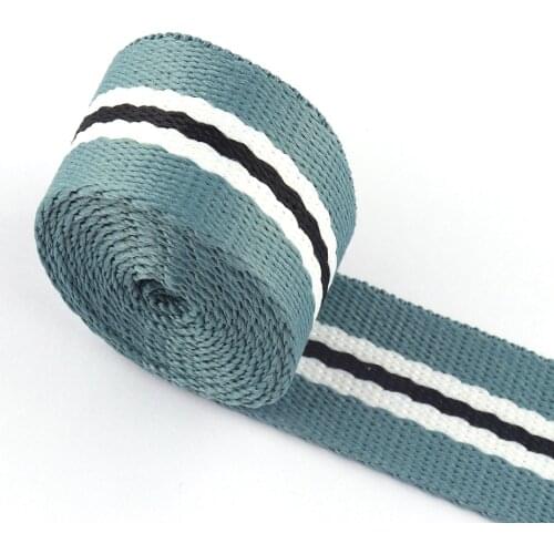 25mm Pale Blue Cotton Stripe Webbing Ribbon Fabric Canvas Webbing Purse Garment Pattern Strap Handbag Webbing Bag Dog Collar DIY