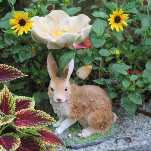 American Animal Rabbit Flowers Resin Bird Feeder Ornaments Outdoor Garden Figurines Decoration Balcony Courtyard Statue Crafts