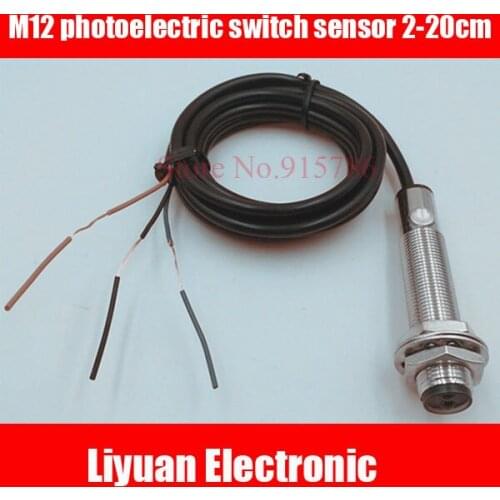 M12 photoelectric switch sensor / 24V normally open NPN 2-20cm detection distance adjustable Diffuse reflection sensor