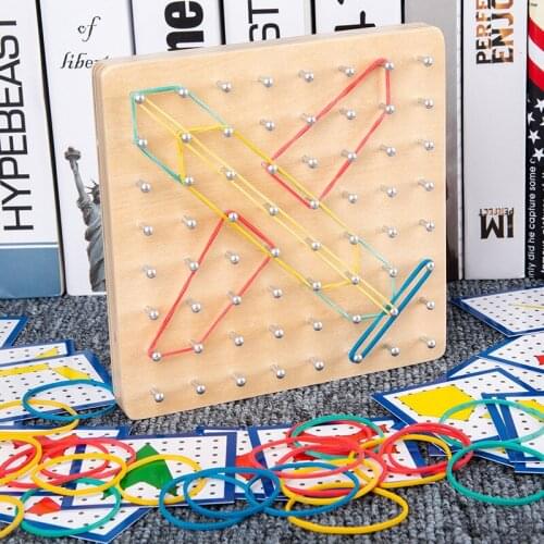 Montessori Geometric Nail Board Childrens Educational Toys with Cards Creative Graphics Childrens Early Education Toys