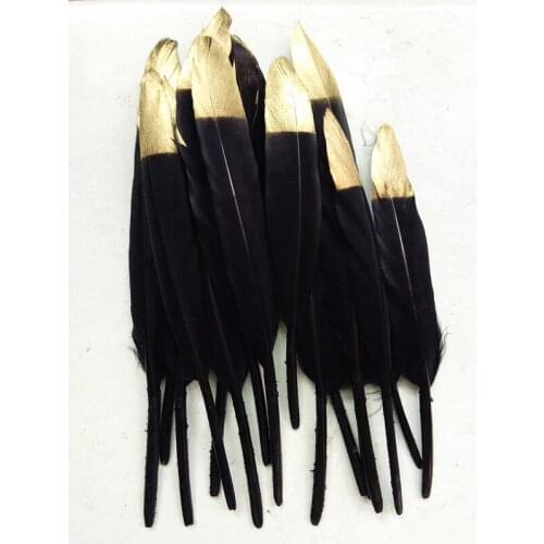 Hot Sale 100pcs Black With Gold Color Goose/Duck Feathers 10-15cm/4-6inches Wedding Bouquet Decoration Craft for Home Decor