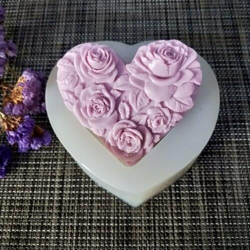 HC0138 PRZY Heart shaped rose soap Silicone Mold Flower Soap Molds Clay Resin Gypsum Chocolate Candle Candy Mold
