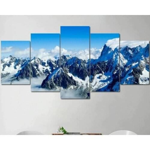 Mont Blanc Snow Mountain 5 Panel Canvas Picture Print Wall Art Canvas Painting Wall Decor for Living Room Poster No Framed