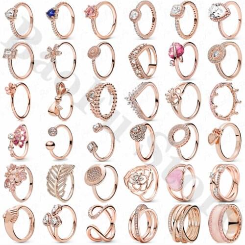 High Quality 925 Sterling Silver Ring Shiny Rose Birthday Romantic Ring Suitable for European Ladies Banquet High Jewelry