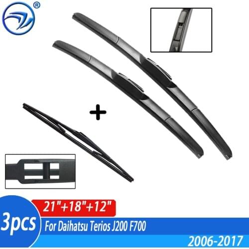 Wiper Front & Rear Wiper Blades Set Kit For Daihatsu Terios J200 F700 2006 - 2017 Windshield Windscreen 21"18"12"