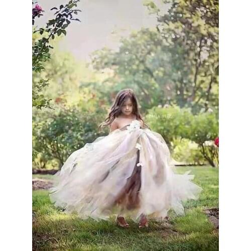 Brown Ivory Gold Tutu Dress for Wedding Party Flower Girl Birthday Wedding Ivory Gold Flower Kids Girl Dress Clothes