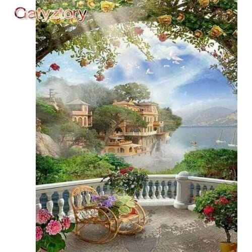 Paint By Numbers landscape Photo Frames Picture Acrylic 60X75Cm Canvas drawing wall decoration home Gatyztory Diy Kit