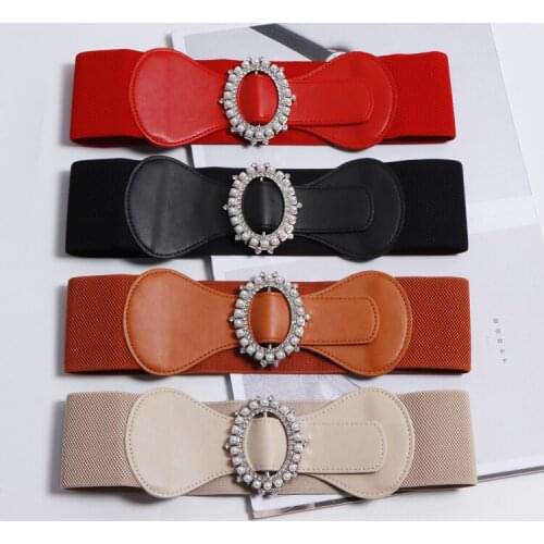Red Camel PU Elastic Waistband Strech Strap For WOmen Pearl Buckle Wide Slimming Corset Autumn WInter Women Coat Waist Belt 2020