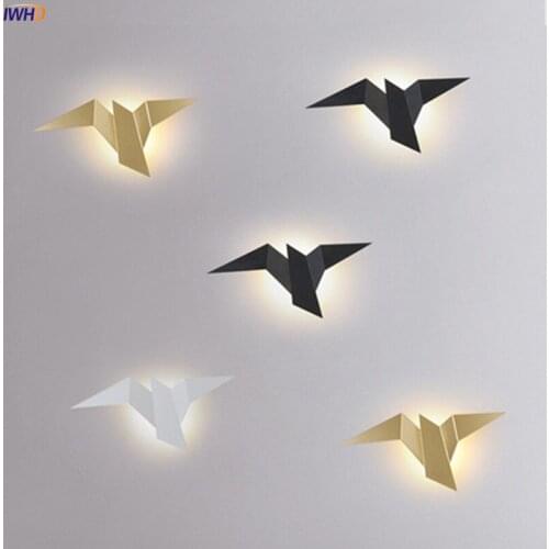 Creative Modern Nordic Wall Lamp Black/White/Gold Iron Bird Fixture Bedroom Home Living Room LED Lights Decoration For Wall Bar