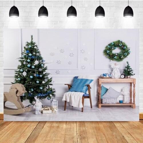 Laeacco White Vintage Wall Christmas Wreath Tree Birthday Photography Backdrop Photographic Photo Background For Photo Studio