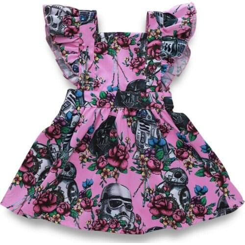 Summer Toddler Kid Baby Girl Dress Ruffles Sleeve Cartoon Print Knee-Length A-Line Dress Backless Clothes