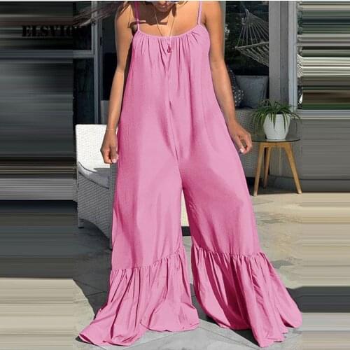 Summer Loose Fashion Women New Sling Flared Pants Jumpsuit Casual Solid Color Plus Size Off-shoulder Elegant Slim Party Jumpsuit