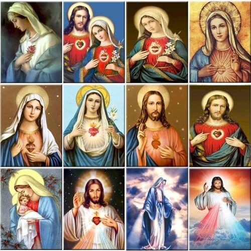 Framed Oil Painting By Numbers The Virgin Mary Figure Picture By Number Kits Hand Painted Acrylic Paint Draw Canvas Phot