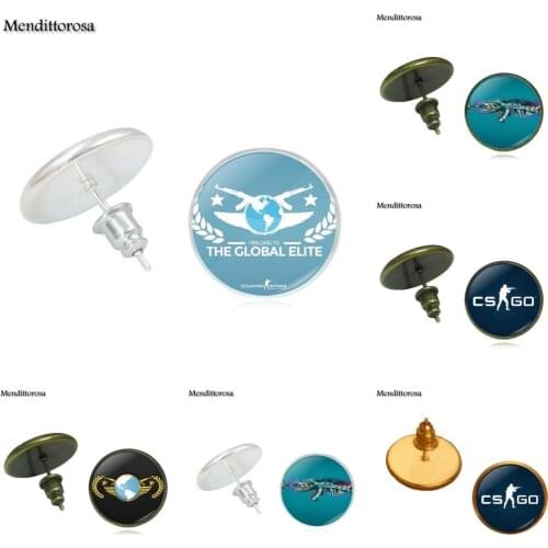 Mendittorosa Jewelry With Glass Cabochon Bronze/Silver/Golden Clip Ear Hook Stud Earrings For Women Party CSGO Anime