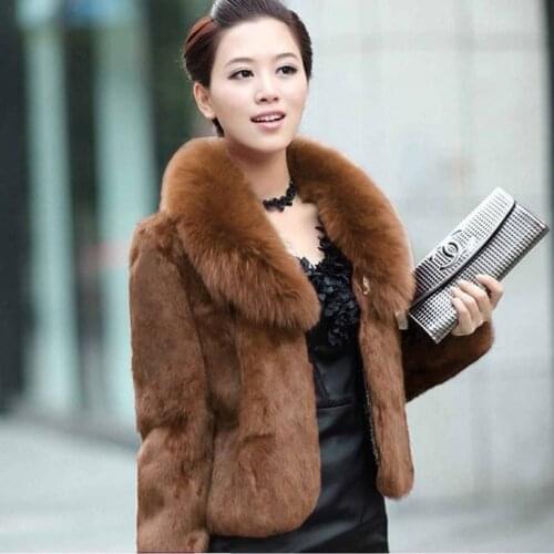 Model of imitation mink fur coat woman short model of imitation fur coat fox fur collar hair hair coat woman rabbit hair