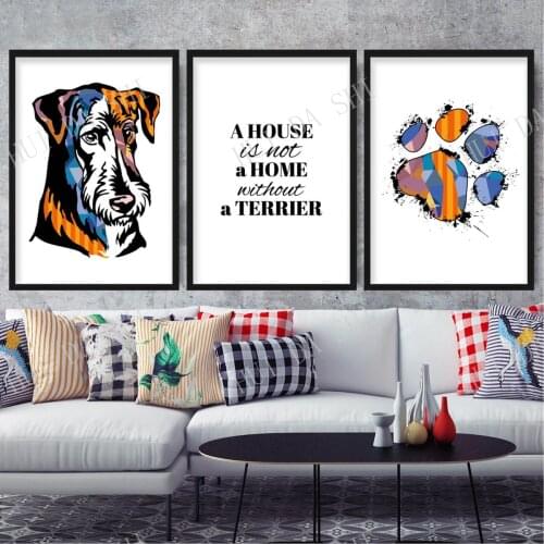 Set of 3 Prints House is not a Home Airedale Terrier Paw Print Multicolour Abstract Art Print Colourful Dog Gallery Wall Poster