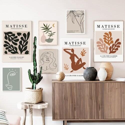 Wall Art Canvas Painting Matisse Moon Coral Girl Leaf Line Vase Abstract Nordic Poster And Prints Decor Pictures For Living Room