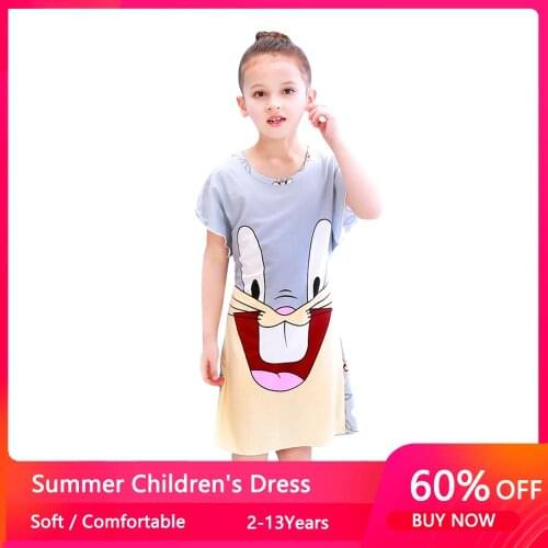 Summer 2021 New Kids Dresses for Girls Cute Print Sleeping Wear Pajama for Kids Cartoon Little Girls Sleepwear Girls Nightgow