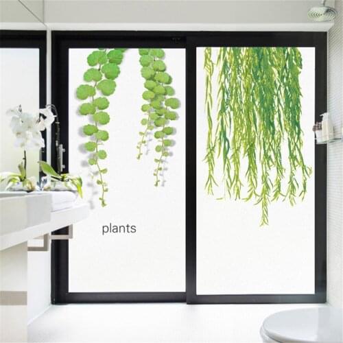 Window Film Privacy Green Plants Glass Sticker UV Blocking Heat Control Window Coverings Window Tint for Homedecor